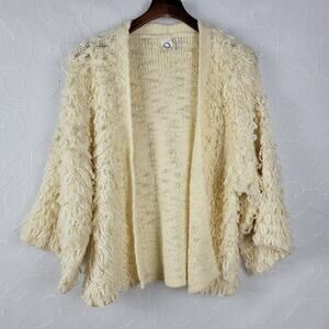 Anthropologie Akemi + Kin Womens Cardigan One Size Cream Loopy Knit Open Front